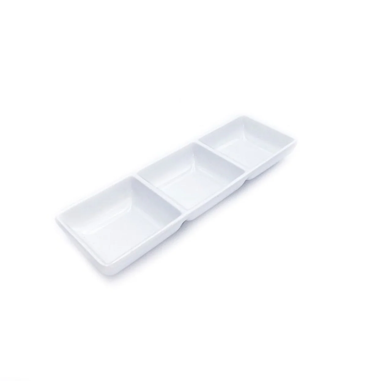 White Melamine Sauce Dish with 3-Compartments (9" x 2.75")