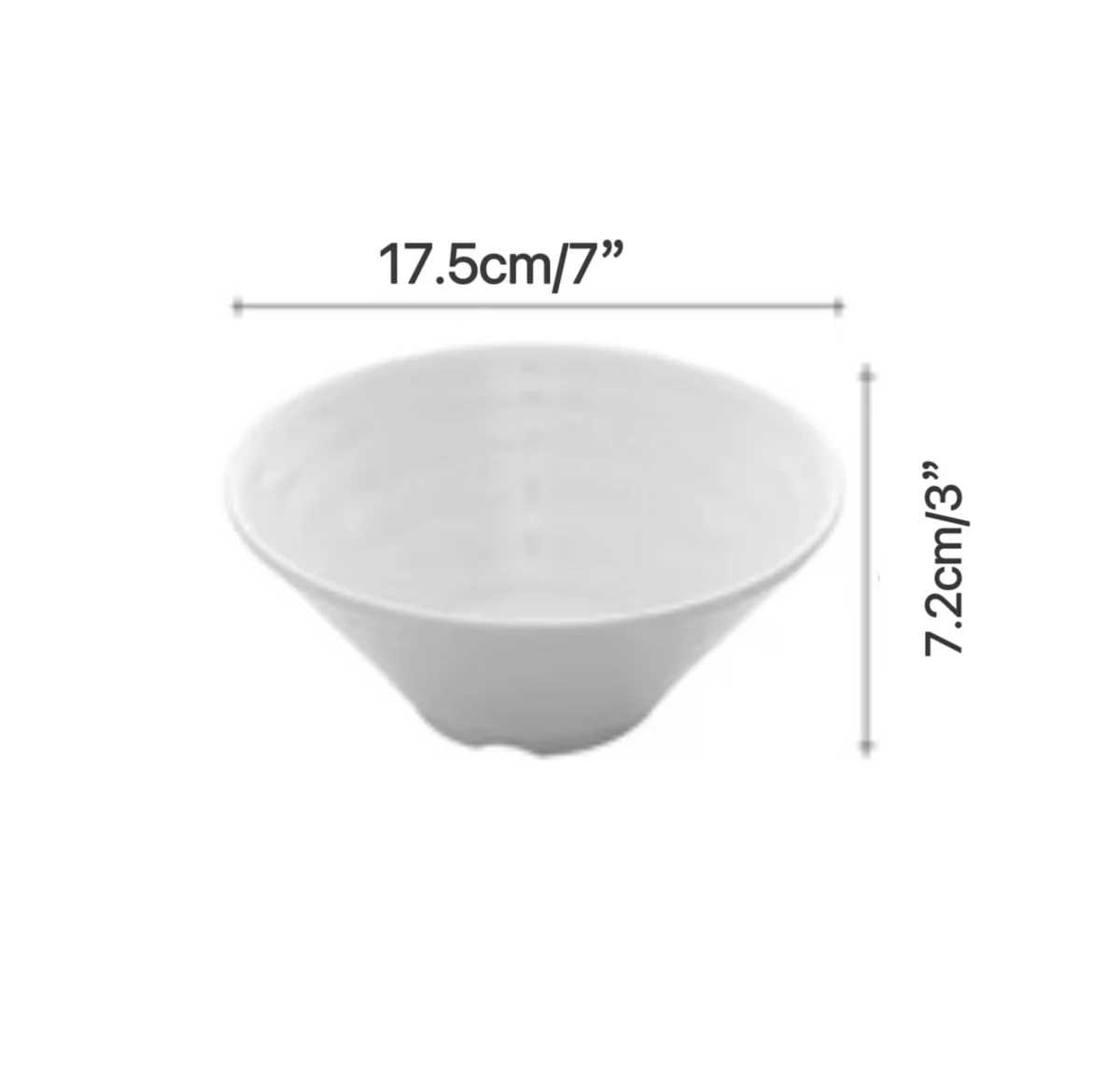 Melamine White Noodle Bowl with Minimalistic Lines 7“ - Image 2